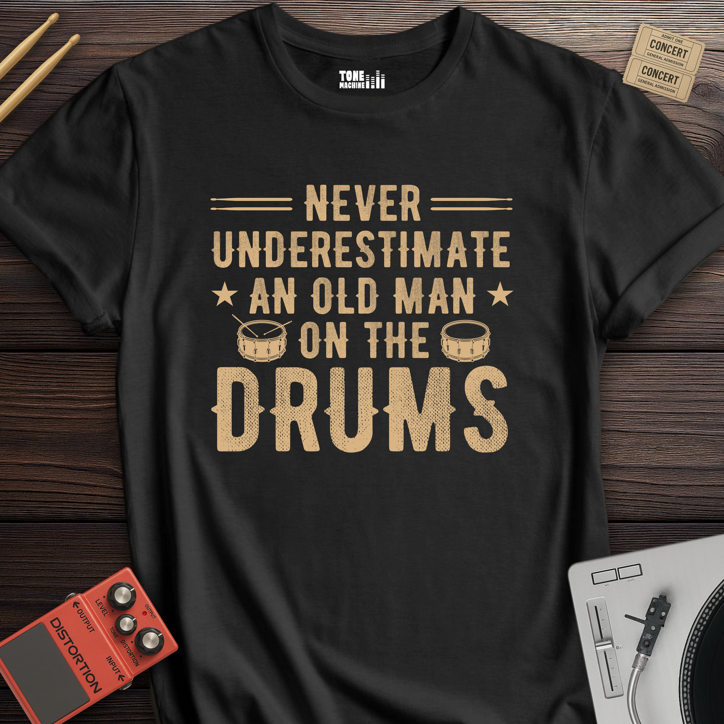 Never Underestimate An Old Man Drum T-Shirt