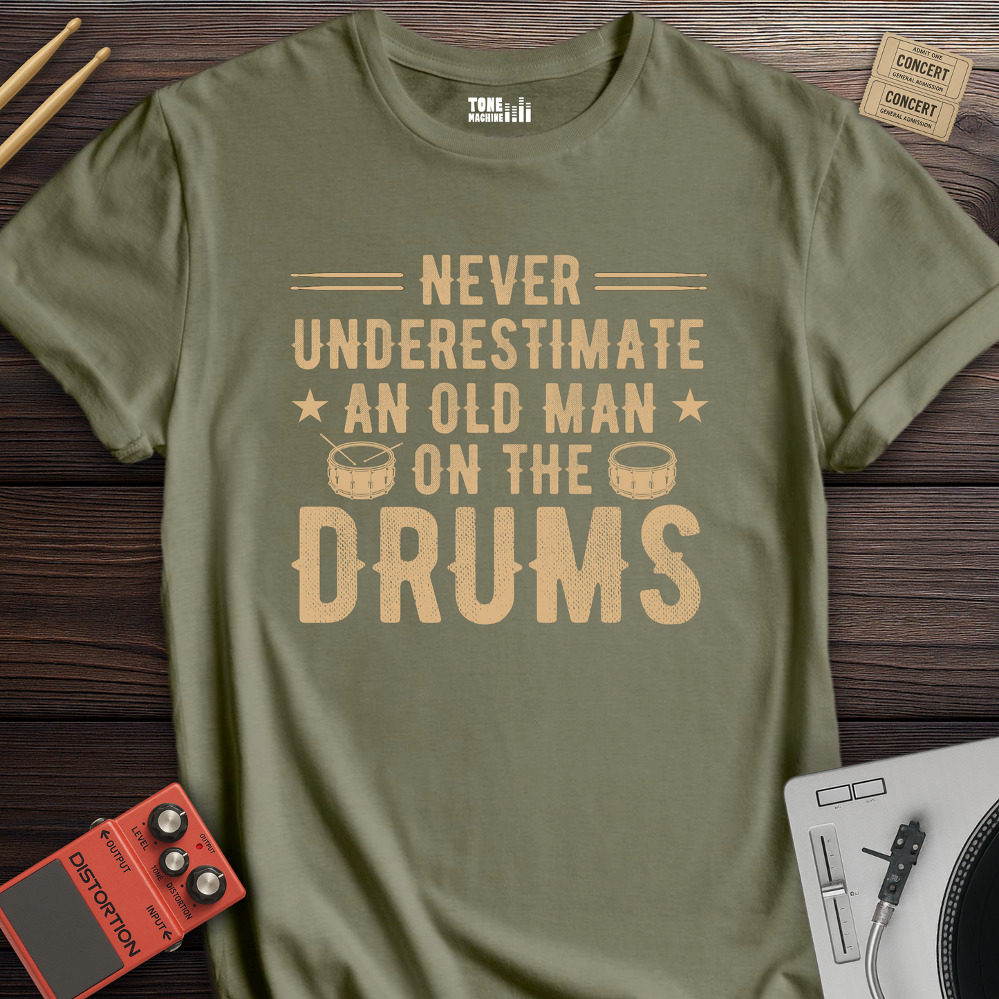 Never Underestimate An Old Man Drum T-Shirt