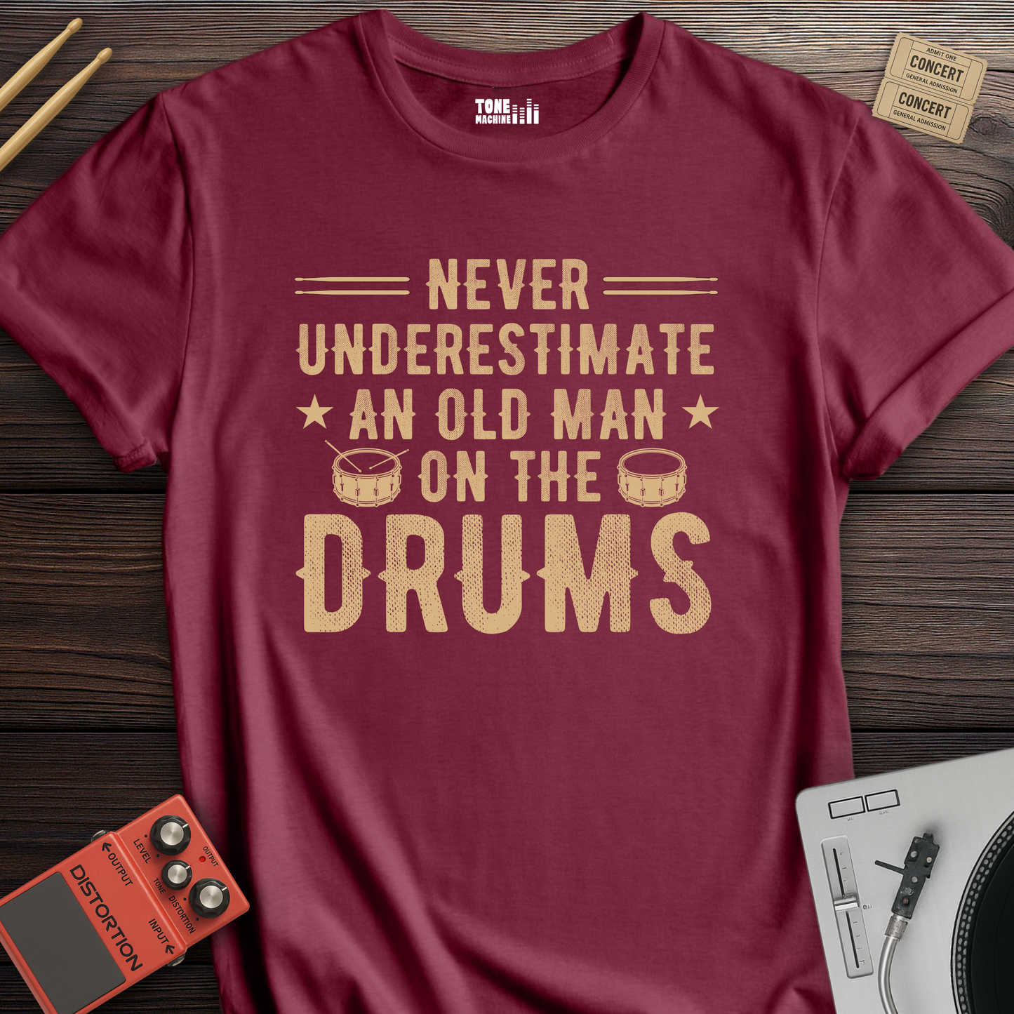 Never Underestimate An Old Man Drum T-Shirt