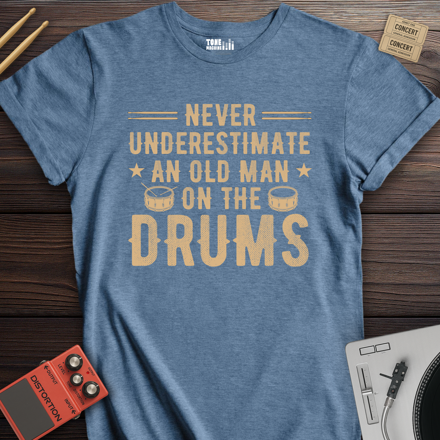 Never Underestimate An Old Man Drum T-Shirt