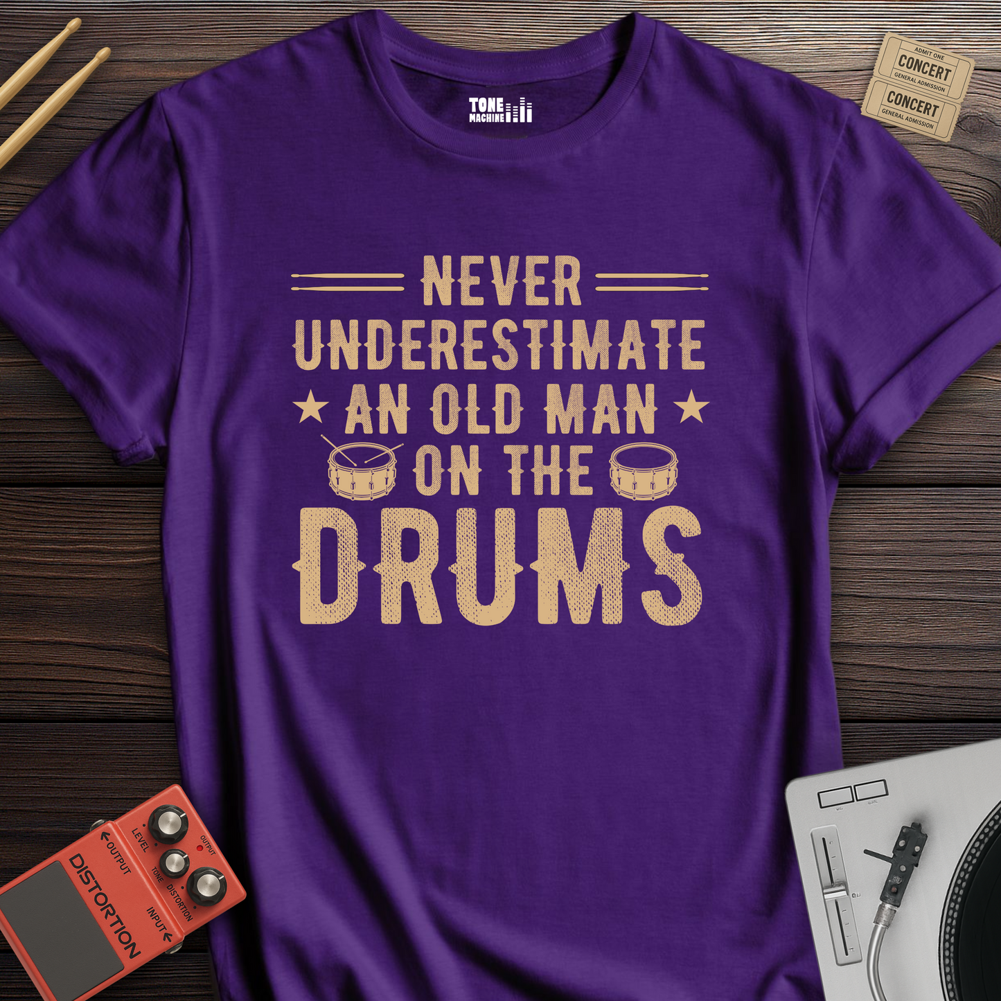 Never Underestimate An Old Man Drum T-Shirt