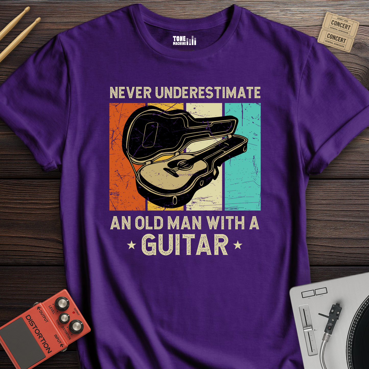 Never Underestimate An Old Man Guitar T-Shirt