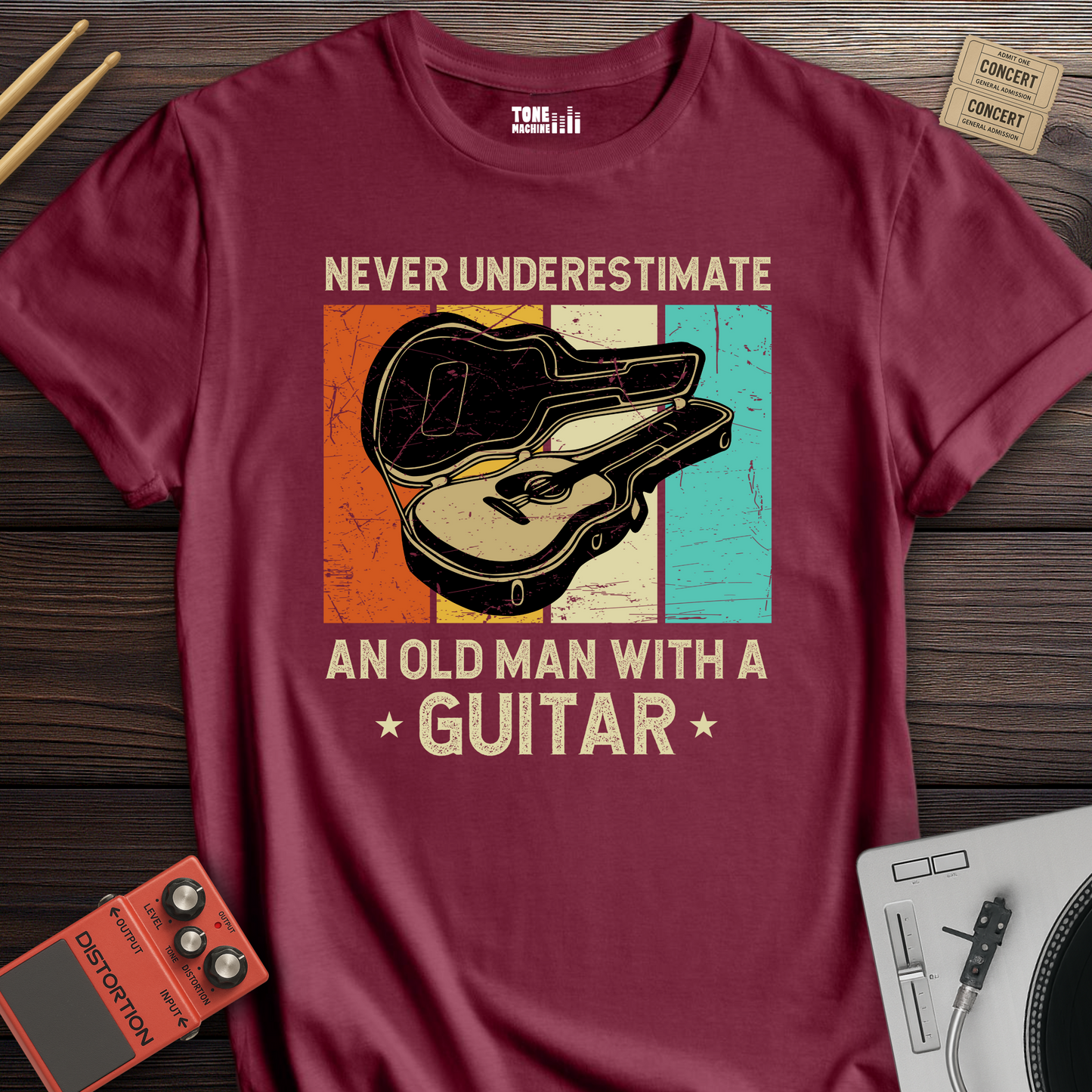 Never Underestimate An Old Man Guitar T-Shirt