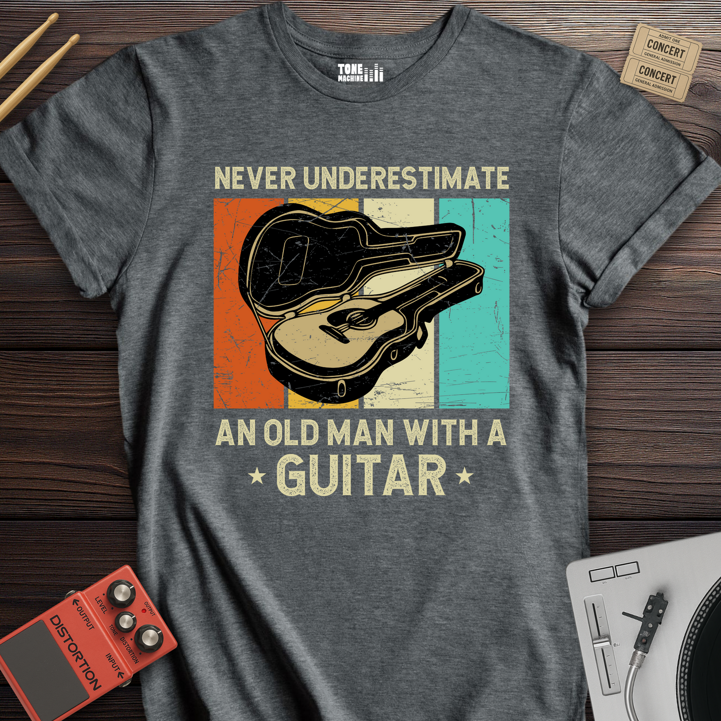 Never Underestimate An Old Man Guitar T-Shirt