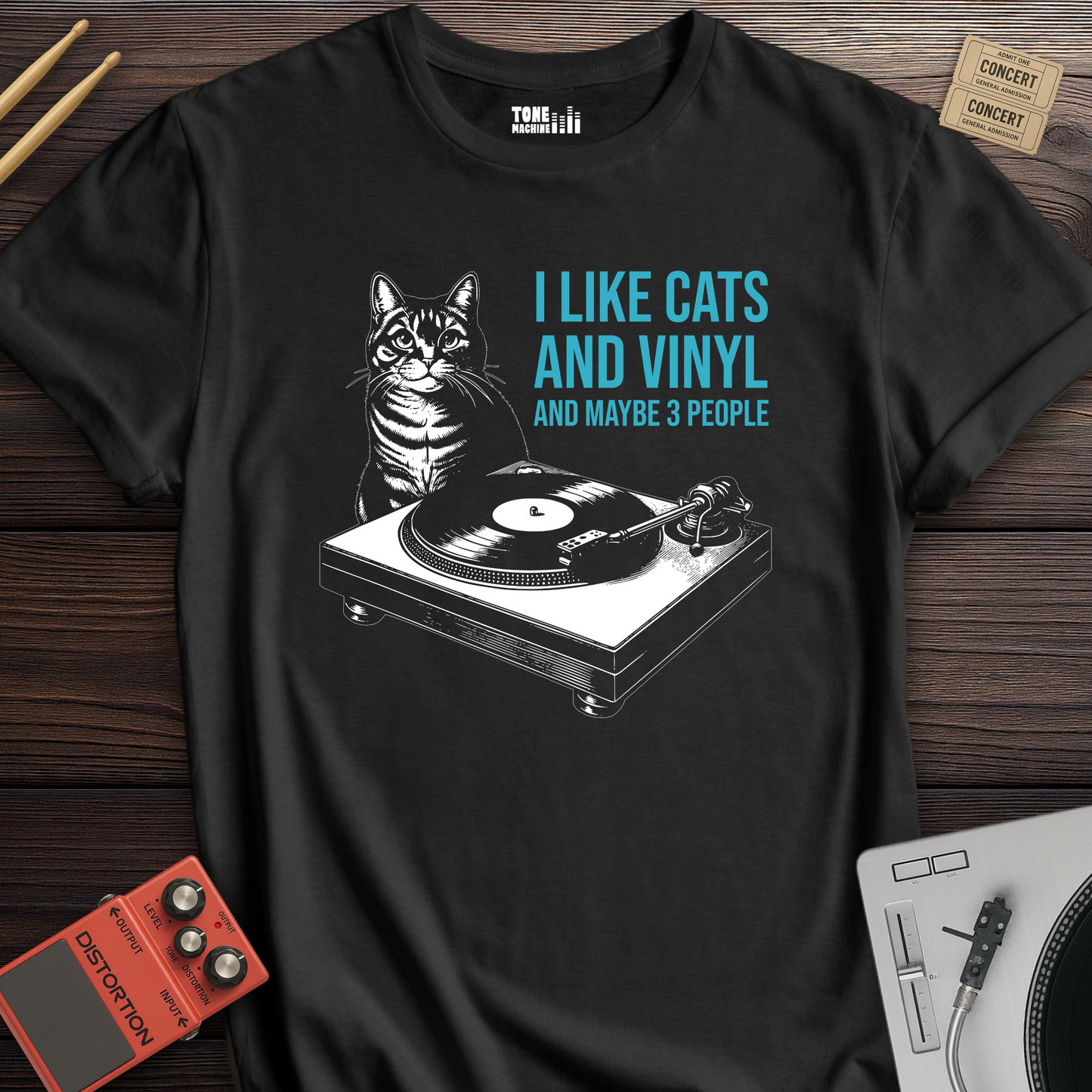 I Like Cats And Vinyl T-Shirt