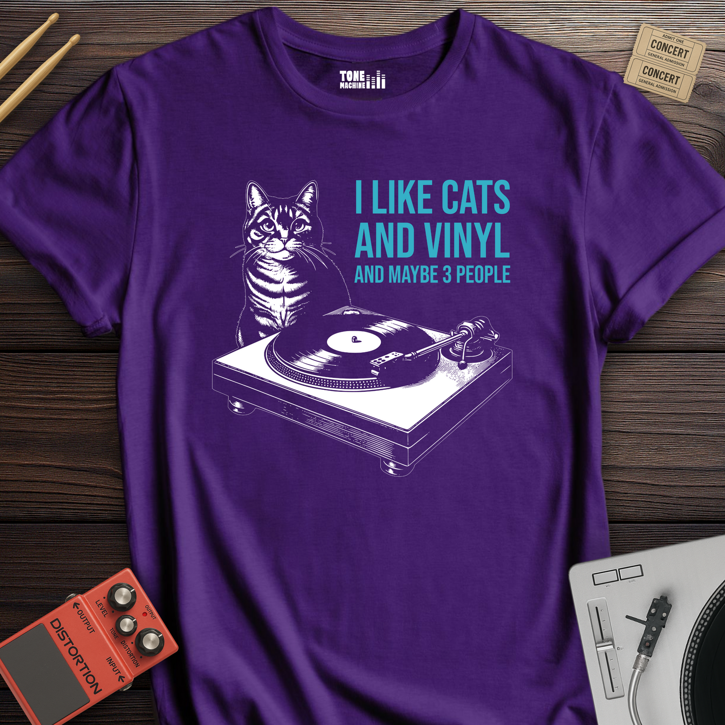 I Like Cats And Vinyl T-Shirt