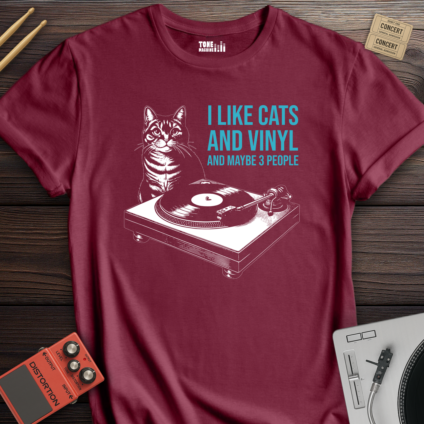 I Like Cats And Vinyl T-Shirt