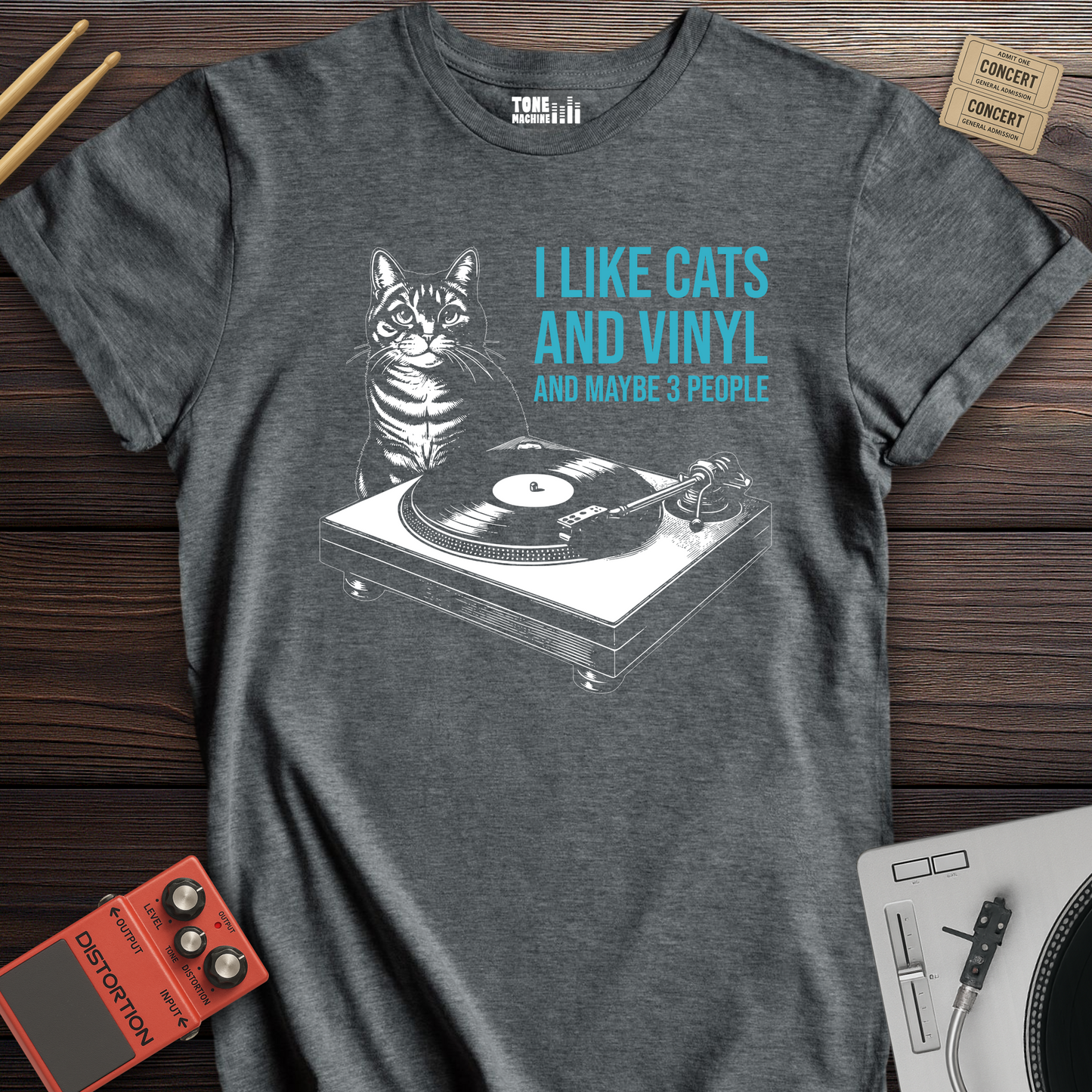 I Like Cats And Vinyl T-Shirt