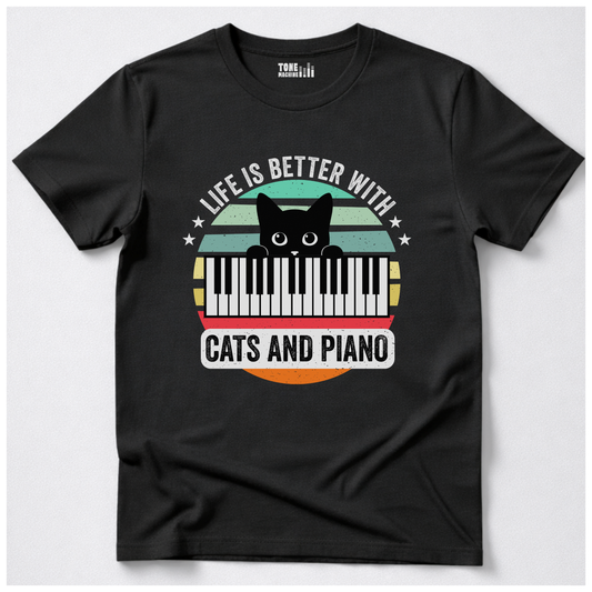 Life Is Better With Cats And Piano T-Shirt