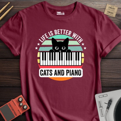 Life Is Better With Cats And Piano T-Shirt