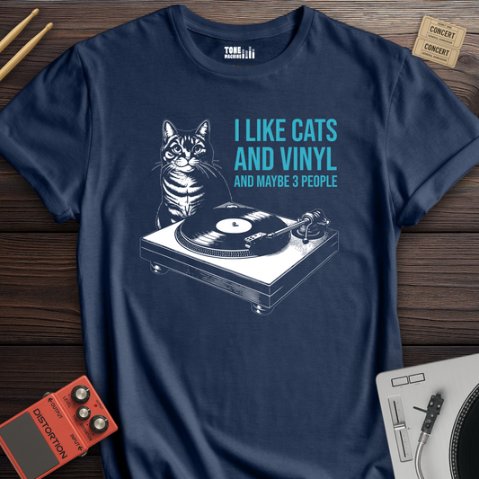 I Like Cats And Vinyl T-Shirt