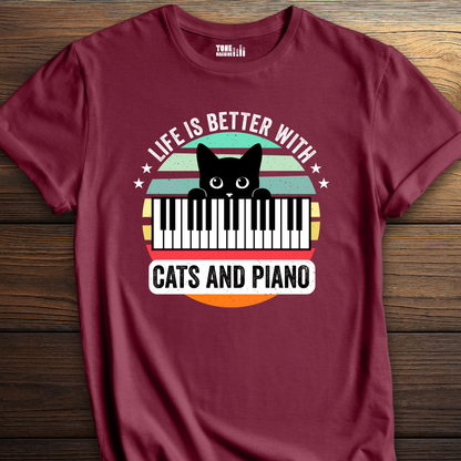 Life Is Better With Cats And Piano T-Shirt