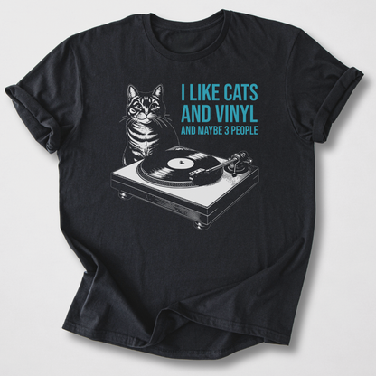 I Like Cats And Vinyl T-Shirt