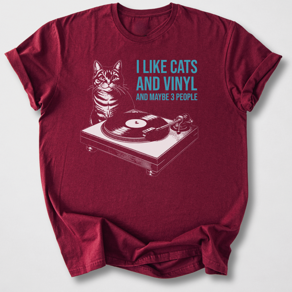 I Like Cats And Vinyl T-Shirt