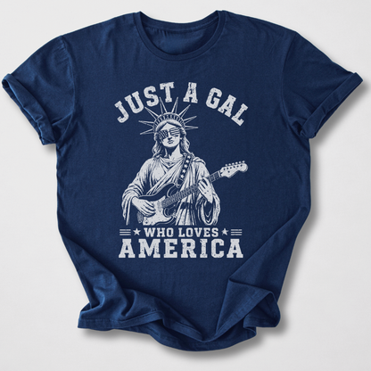 Just A Gal Who Loves America Guitar T-Shirt